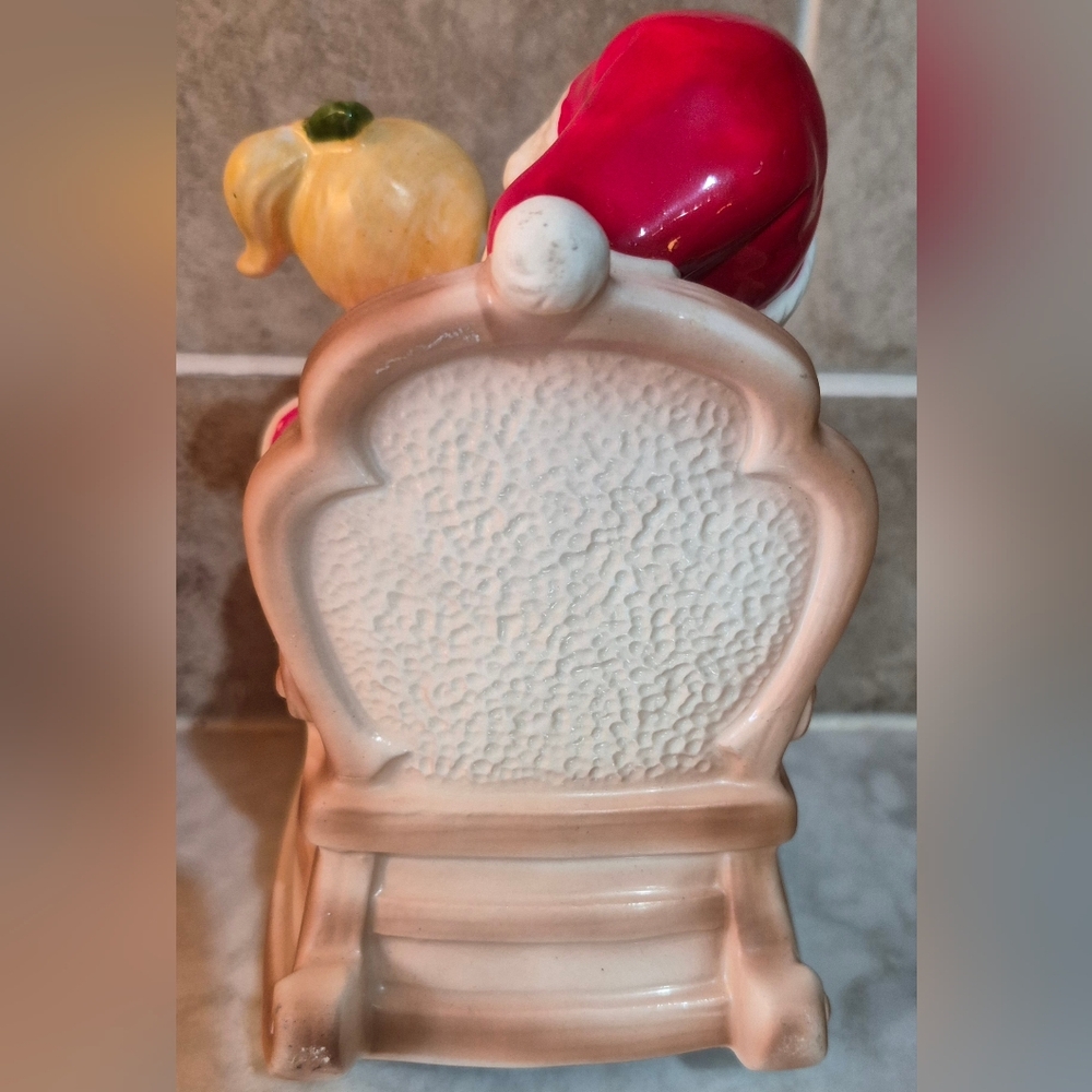 Vntge Ceramic Music Box, Lunds Lites Santa Claus In Rocking Chair, Made In JAPAN - Picture 2 of 5